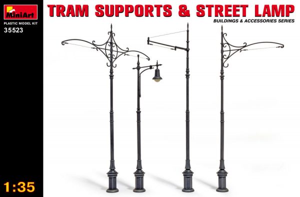 Modellino diorami modellismo kit di montaggio Miniart  TRAM SUPPORTS AND STREET LAMPS KIT 1:35