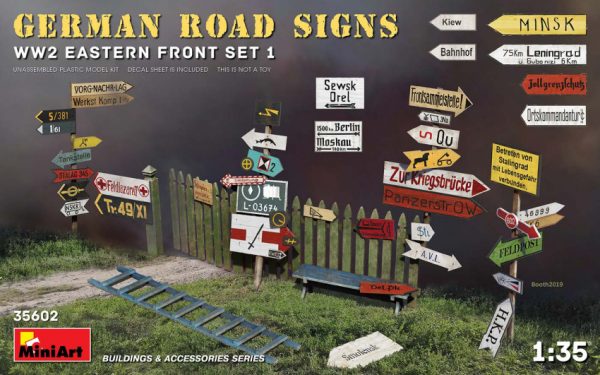 Modellino diorami modellismo kit di montaggio Miniart  GERMAN ROAD SIGNS WW2 EASTERN FRONT SET 1 KIT 1:35