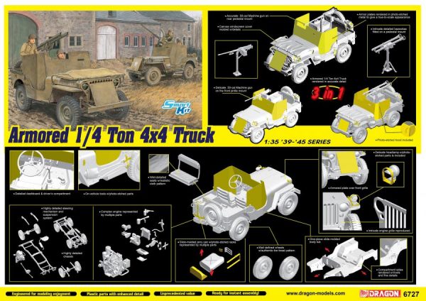 Modellino kit di montaggio mezzi militari carri armati tank Dragon  ARMO 14-Ton 4x4 TRUCK W50-cal MACHINE GUN KIT 1:35 modellismo