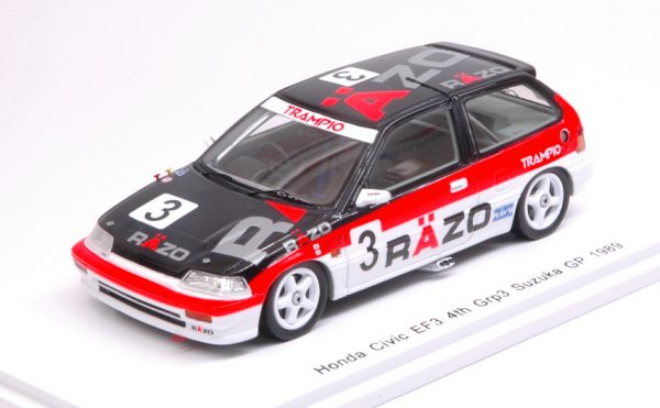 Modellino auto scala 1:43 Spark Model  HONDA CIVIC EF3 N.3 4th SUZUKA GP 3  N.HATTORI-T.TSUTSUMI modellismo statico diecast
