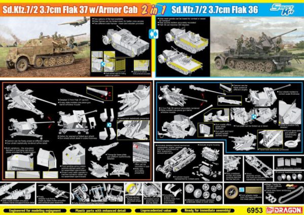Modellino kit di montaggio carri armati tank Dragon  SD KFZ 3,7 cm FLAK 3637 KIT 1:35