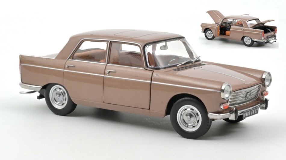 Modellino auto scala 1:18 Norev PEUGEOT 404 1965 BROWN WITH CARAVAN HENON  diecast modellismo statico - Arcadia Modellismo