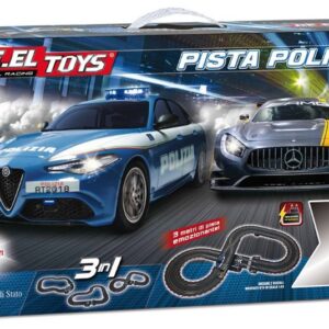 Modellino slot car RE.EL.Toys PISTA A.R.GIULIA Q4 POLIZIA+AUDI R8 LMS mt 3 CTURBO-CONTAGIRI-LUCI modellismo
