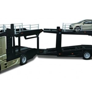 Modellino camion scala 1:43 Burago  MERCEDES ACTROS 2545 MULTICAR CARRIER + VW POLO GTI 2016 GOLD diecast modellismo statico